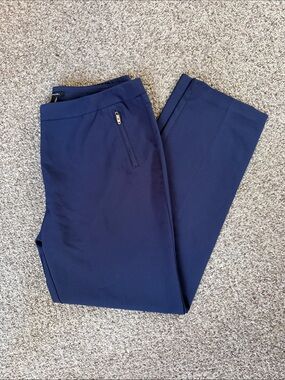 Zac & Rachel Navy slip-on Straight-Leg Trousers with faux Pockets